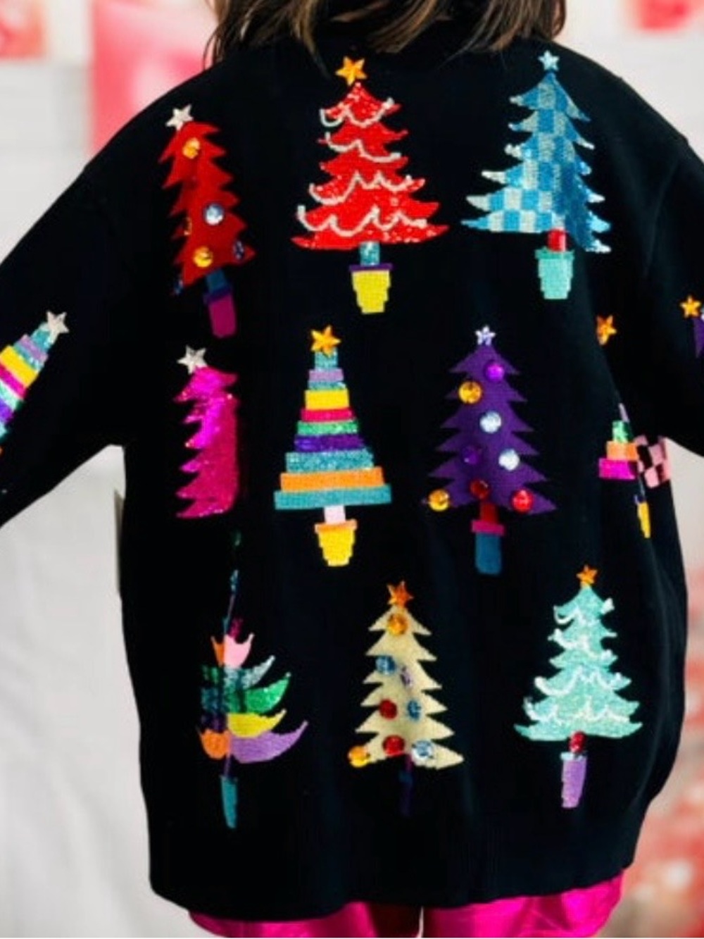 QUEEN OF SPARKLES Black Festive Tree Embellished Cardigan - Picture 2 of 7
